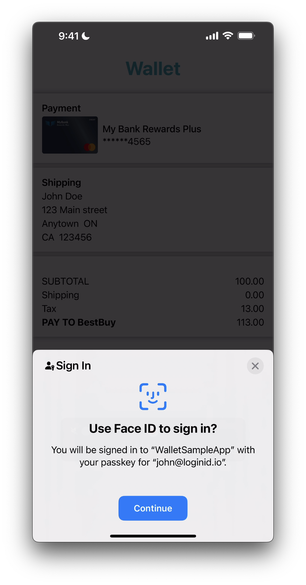 Confirming Payment with Passkey