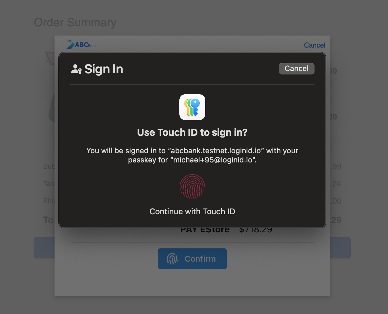 Confirming Payment with Passkey