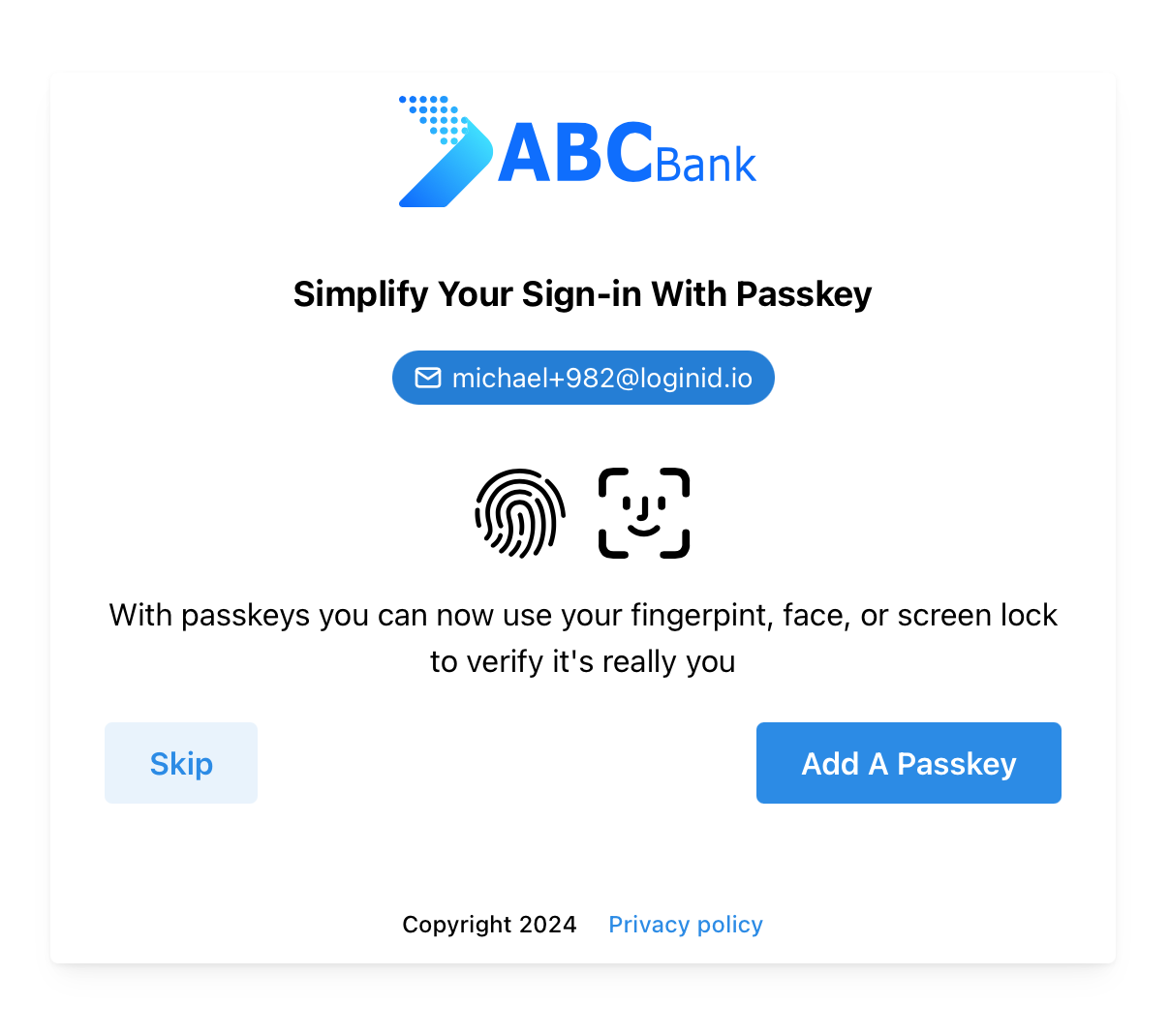 Displaying Add Passkey Option After Onboarding User