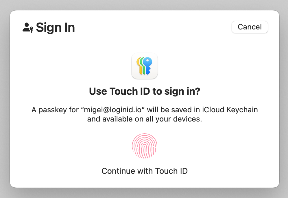 Using MacOS WebAuthn Prompt for Register Simple Scenerio
